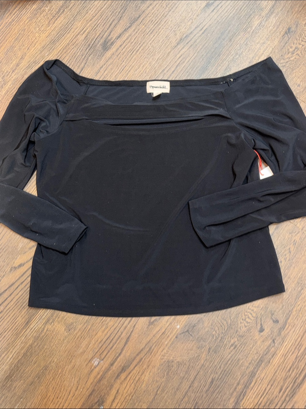 Women's Open Edit Black Long-Sleeve Cutout Neck Top